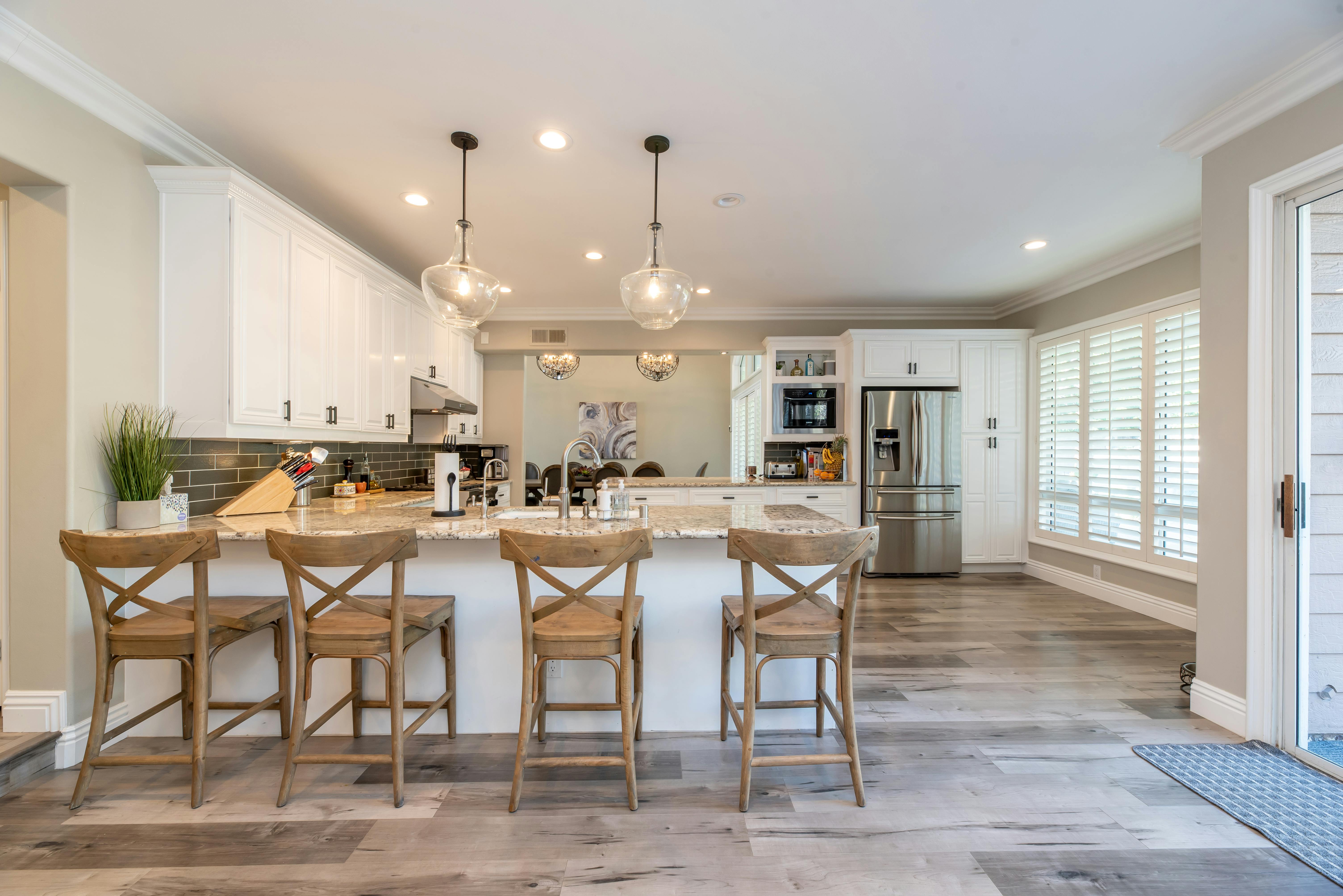 Bright kitchen with laminate flooring